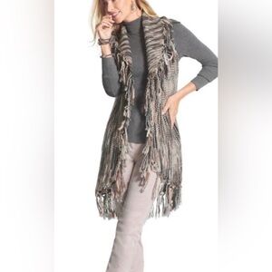 Chico’s Sz 2 (Large) Wool Blend Cozy Drama Fringe Nolan Sweater Vest Cardigan